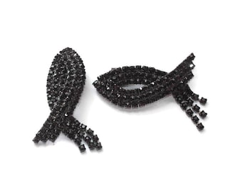 Black Rhinestone Shoe Clips Pointed Oval with Dangles Vintage Special Occasion Evening Out