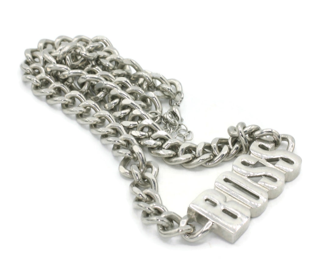 Silver Tone BOSS Necklace Curb Chain 18 Inch Necklace Etsy