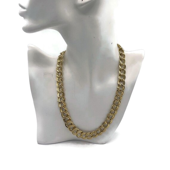 Double Link Curb Chain Necklace Shiny Gold Tone V… - image 9