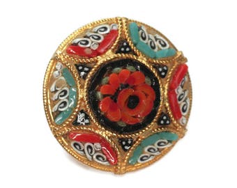 Italy Mosaic Tile Pin Six Pointed Star Design: Signed Smaller Size, Multi Color