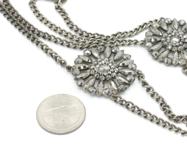 Victorian Cut Steel Belt 27.5 Inches Long Antique Victorian Belt Two Chains Medallions