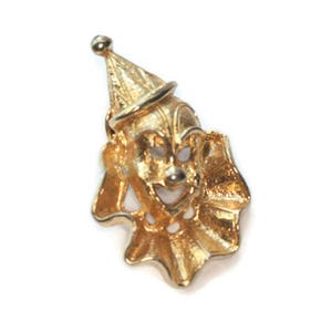 Pierrot Clown Face Tac Brooch Pin Gold Tone Metal Vintage