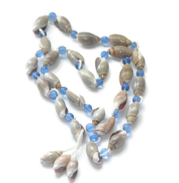 Shell and Beads Tassel Necklace White Seed Beads … - image 2