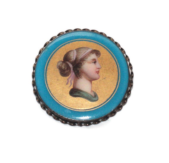 Antique Victorian Era Woman Hand Painted Pin Porc… - image 6