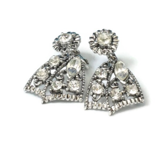 Clear Rhinestone Dangle Earrings Triangular Shape… - image 2