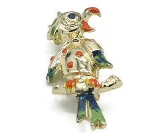 Enameled Parrot Pin: Smaller Gold Tone Metal Bird Brooch