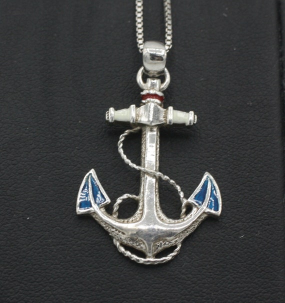 Enameled Sterling Silver Anchor Pendant Necklace N