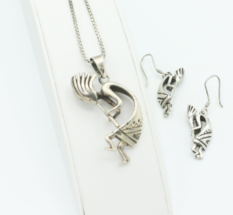 Sterling Silver Kokopelli Set Necklace Dangle Earrings 36 Gm Vintage Native American Set
