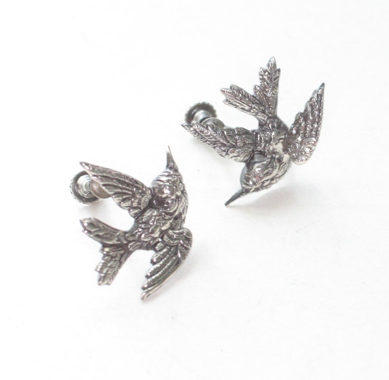 Sterling Silver Swallow Bird Earrings Birds in Flight Screw Back Style
