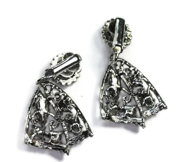 Clear Rhinestone Dangle Earrings Triangular Shape… - image 4
