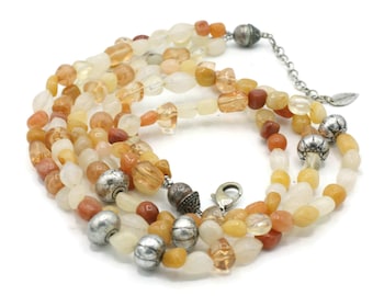 Colorful Quartz & Glass Bead Necklace: Coldwater Creek Signed 3-Strand