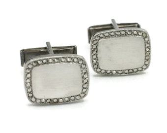 Sterling Silver Retro Cuff Links Marcasite Accents Vintage Silver Cufflinks for Him or Her