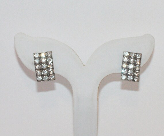 Clear Rhinestone Post Earrings Rectangular Smalle… - image 6