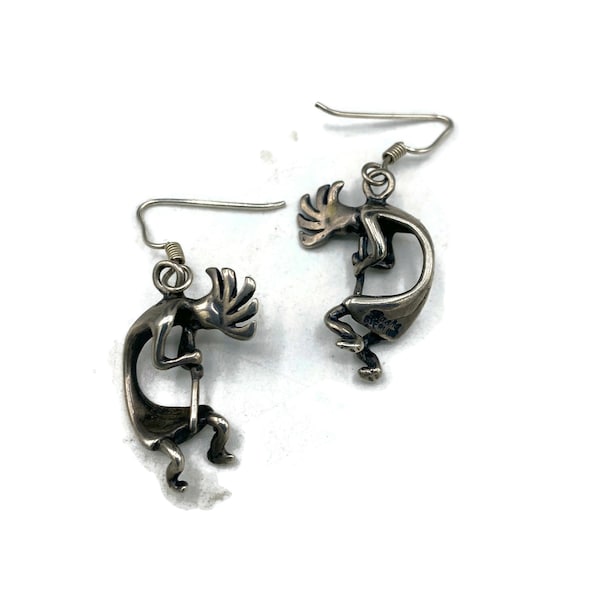 Sterling Kokopelli Dangle Earrings Signed Masha Sterling Silver Southwest Vintage Jewelry