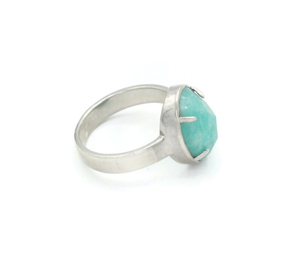 Amazonite and Sterling Ring Faceted Oval Stone Si… - image 6