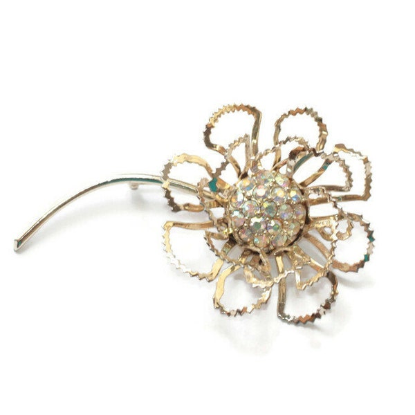 Large Flower Rhinestone Brooch Sarah Coventry Statement Pin 1968  Allusion Mod Flower Power Vintage