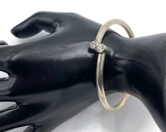 Sterling Silver Bypass Bracelet: CZ Accents, Stacking Bangle