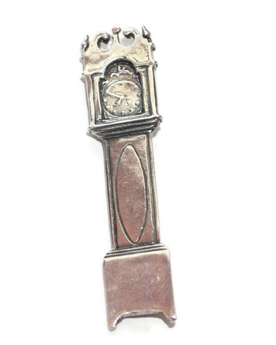 Sterling Silver Grandfather Clock Pin Brooch Figu… - image 1