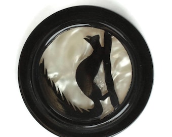 Vintage Black Animal Silhouette Cut Out MOP Plastic Goth Spooky Jewelry