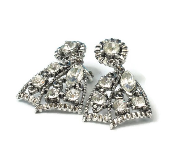 Clear Rhinestone Dangle Earrings Triangular Shape… - image 3