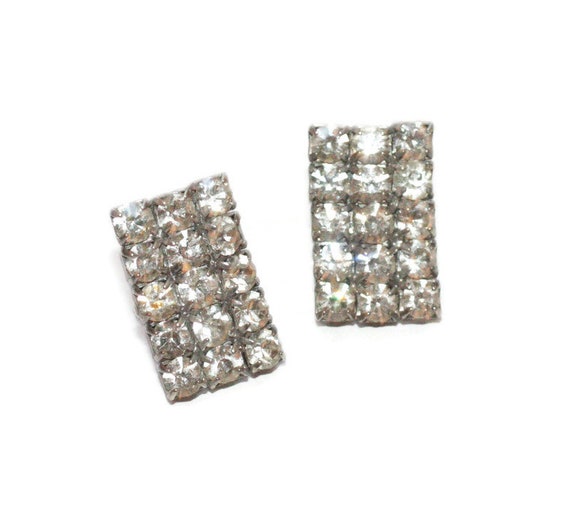 Clear Rhinestone Post Earrings Rectangular Smalle… - image 8