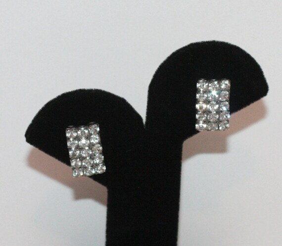 Clear Rhinestone Post Earrings Rectangular Smalle… - image 3