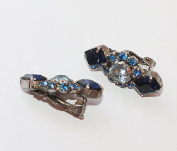 Three Shades of Blue Rhinestone Earrings Dark and… - image 8