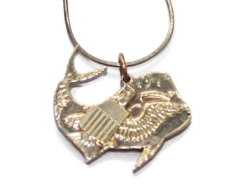 Mahi Mahi Coin Pendant Necklace: Cut Out Half Dollar, Sterling Silver Chain