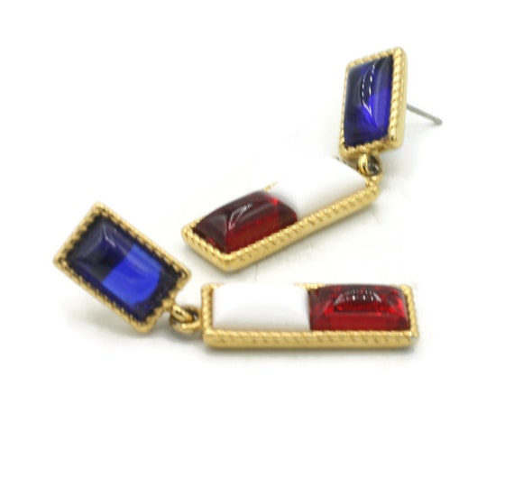 Trifari Red White and Blue Earrings Long Dangle E… - image 2