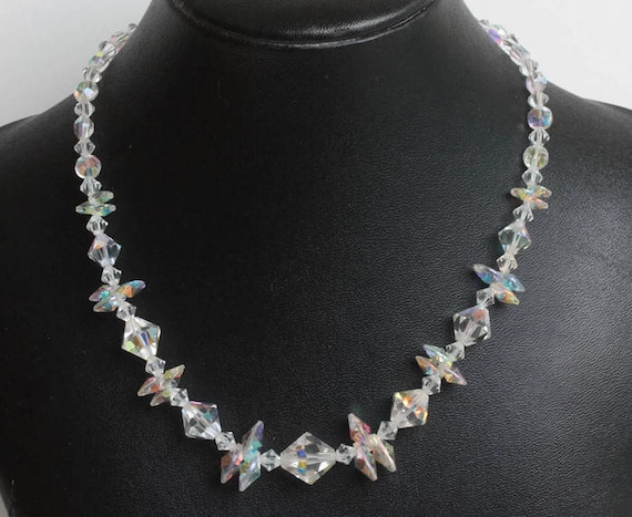 Aurora Borealis Crystal Bridal Choker Necklace Unusual Design Vintage Jewelry