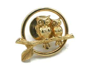 Two Owls on Branch Tac Pin Moonlight Couple: Vintage Avon