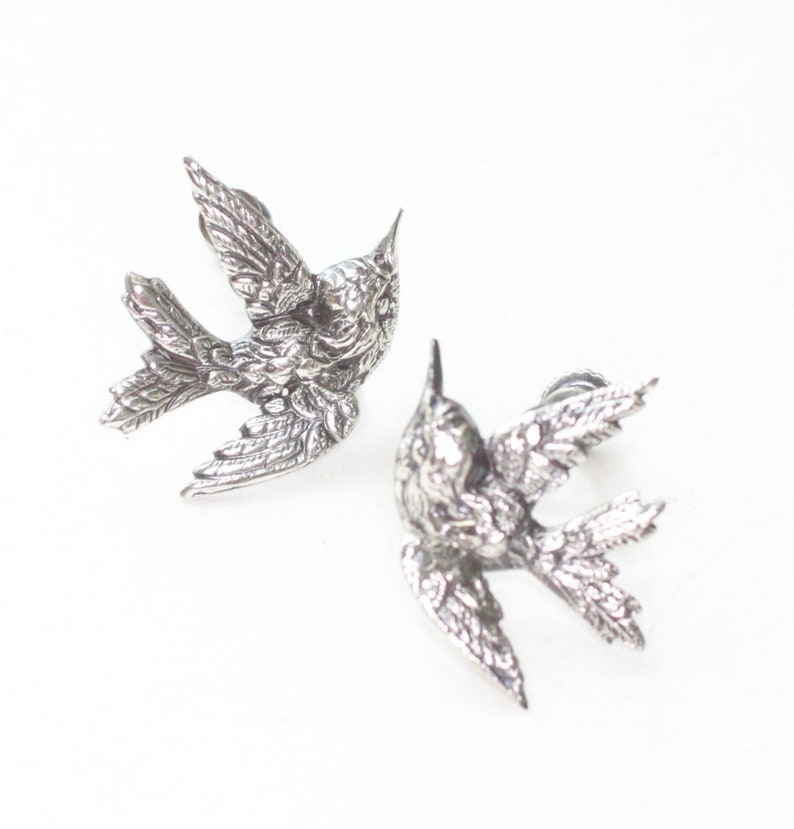 Sterling Silver Swallow Bird Earrings Birds in Flight Screw Back Style