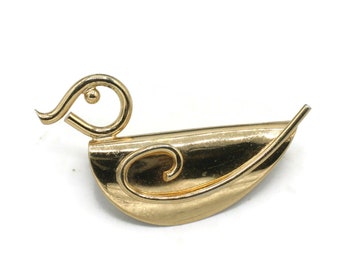 Napier Gold over Sterling Duck Brooch: Modernist Bird Jewelry