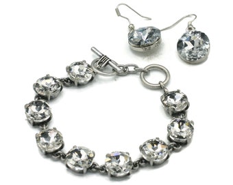 Clear Headlight Rhinestone Bracelet with Dangle Earrings Bling Jewelry Statement Jewelry