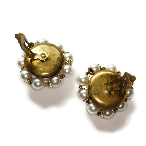 Faux Pearl Cluster Clip On Earrings Japan Gold To… - image 4