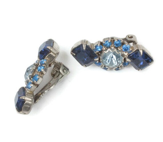 Three Shades of Blue Rhinestone Earrings Dark and… - image 5