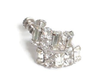 Vintage Crystal and Sterling Silver Earrings: Curved, Screw Back Style