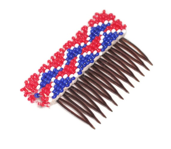 Native American Beaded Hair Comb Red White Blue B… - image 6