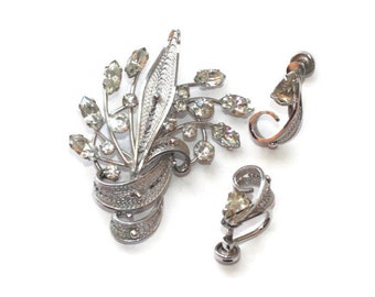 Sterling Filigree Rhinestone Brooch and Earrings: Vintage Designers Van Dell Sorrento