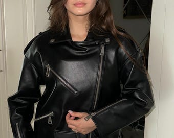 Sleek & Edgy Black Leather Jacket for Women, Unique Handmade