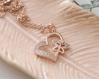 Rose Gold Heart & Butterfly Necklace