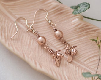 Rose Gold Bee Earrings