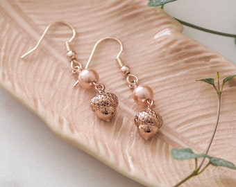 Rose Gold Acorn Earrings