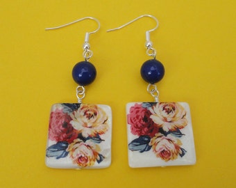 Floral Print Square Shell Earrings