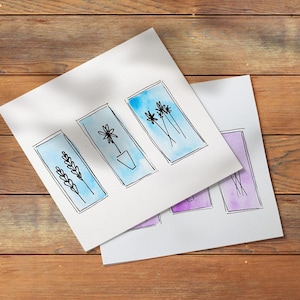 Tarjeta de felicitación: tarjeta con flores o árboles abstractos en acuarela pintados a mano individualmente para cualquier ocasión.