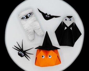 Halloween - Origami Fácil - Instrucciones - Calabaza - Murciélago - Fantasma