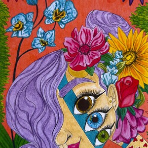 Woman among flowers, prints, spiritual art, woman, flowers, bohemian, feminine art, self-love, contemporary art, nature