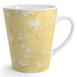 Yellow Floral Latte Mug Spring Vibes Coffee Lover Gift Tea Cup Kitchen Flower Design Yellow Floral Mug Chic Coffee Mug Lattes Coffee Tea
