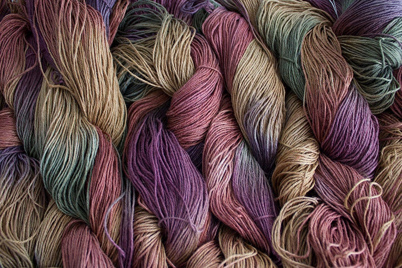Hand painted yarn 300 yds Old Brass Linen 164