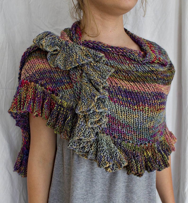 Pattern Knitted Finch Ruffle Shawl image 1